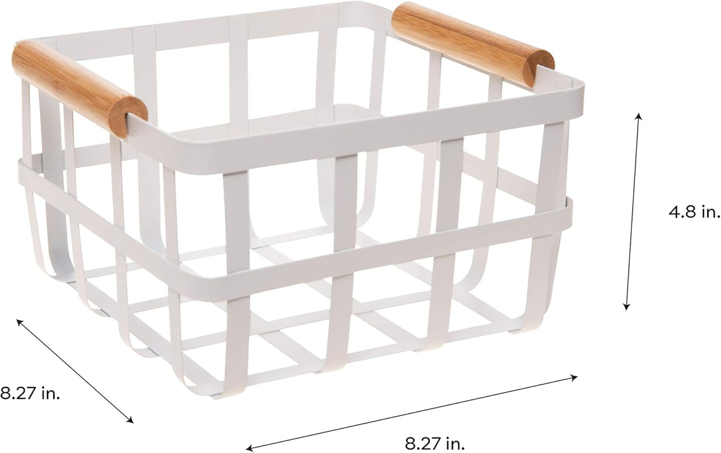 White Metal Storage Basket with Bamboo Handles